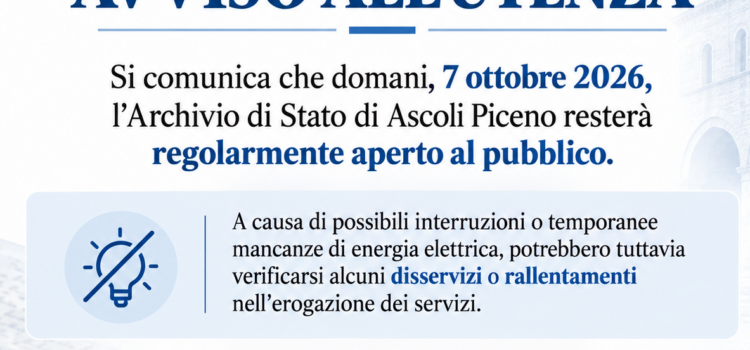 Avviso all’utenza – possibili disservizi per interruzioni di energia elettrica 07/10/2026